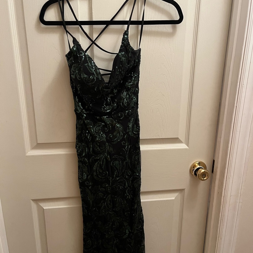 Windsor Green Sequin Prom Dress with Spaghetti Straps